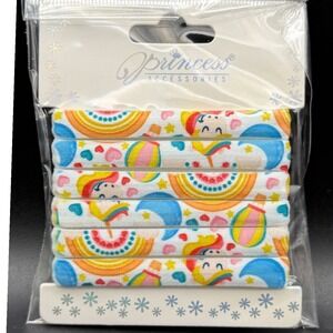 Princess Accessories Kids Rainbow Unicorn Hair Ties 6 Pack White Multi Elastic